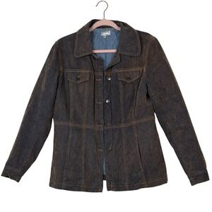 Giacca Gallery Company Denim Jacket‎ Womens Medium Brown Washed Quilted Lined